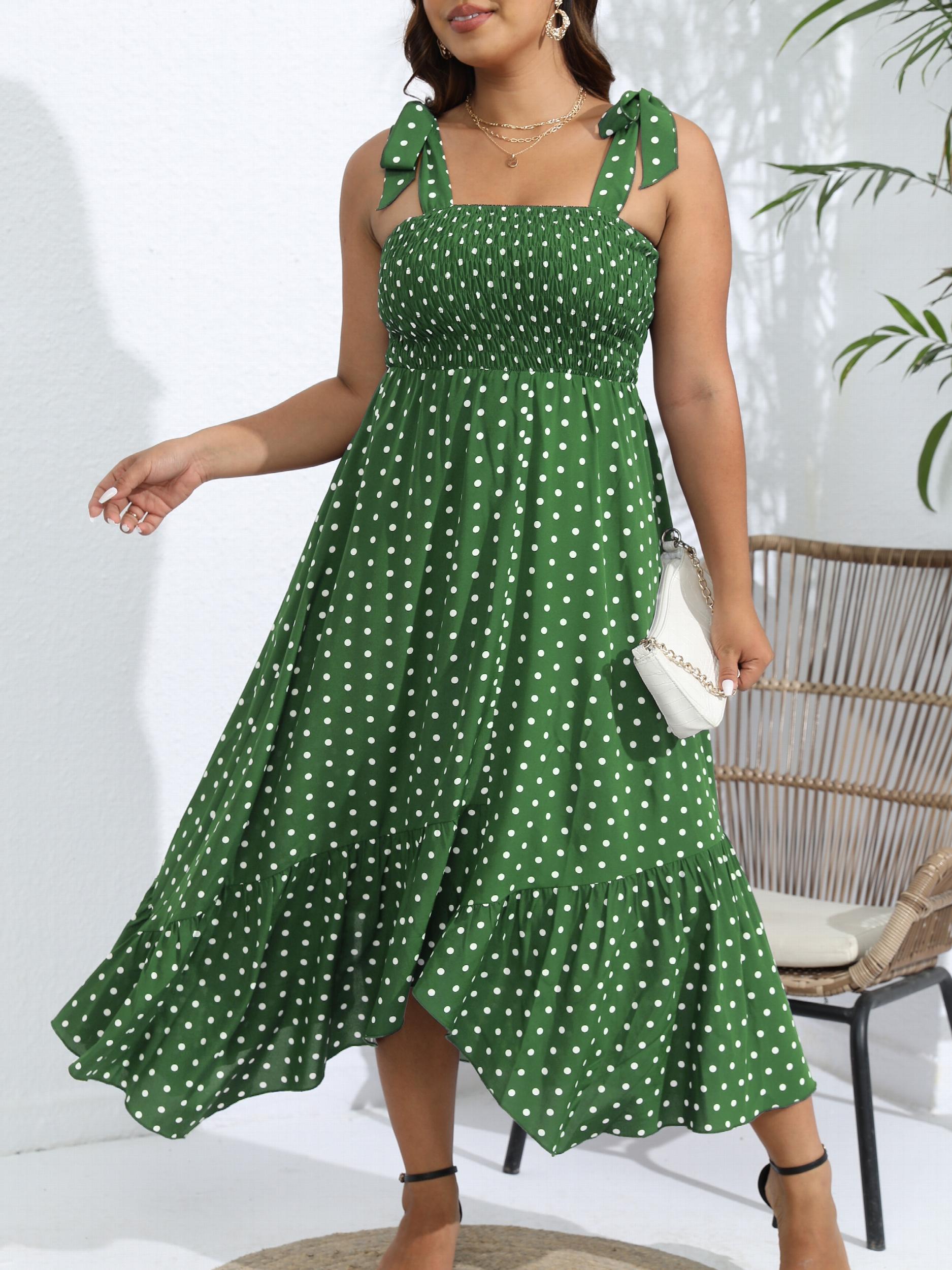 Polka Dots Tie Shoulder Maxi Dress