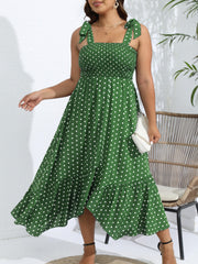 Polka Dots Tie Shoulder Maxi Dress