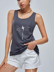 Dragonfly Graphic Sleeveless Tank Top Women's Summer Casual Loose Sports Shirt