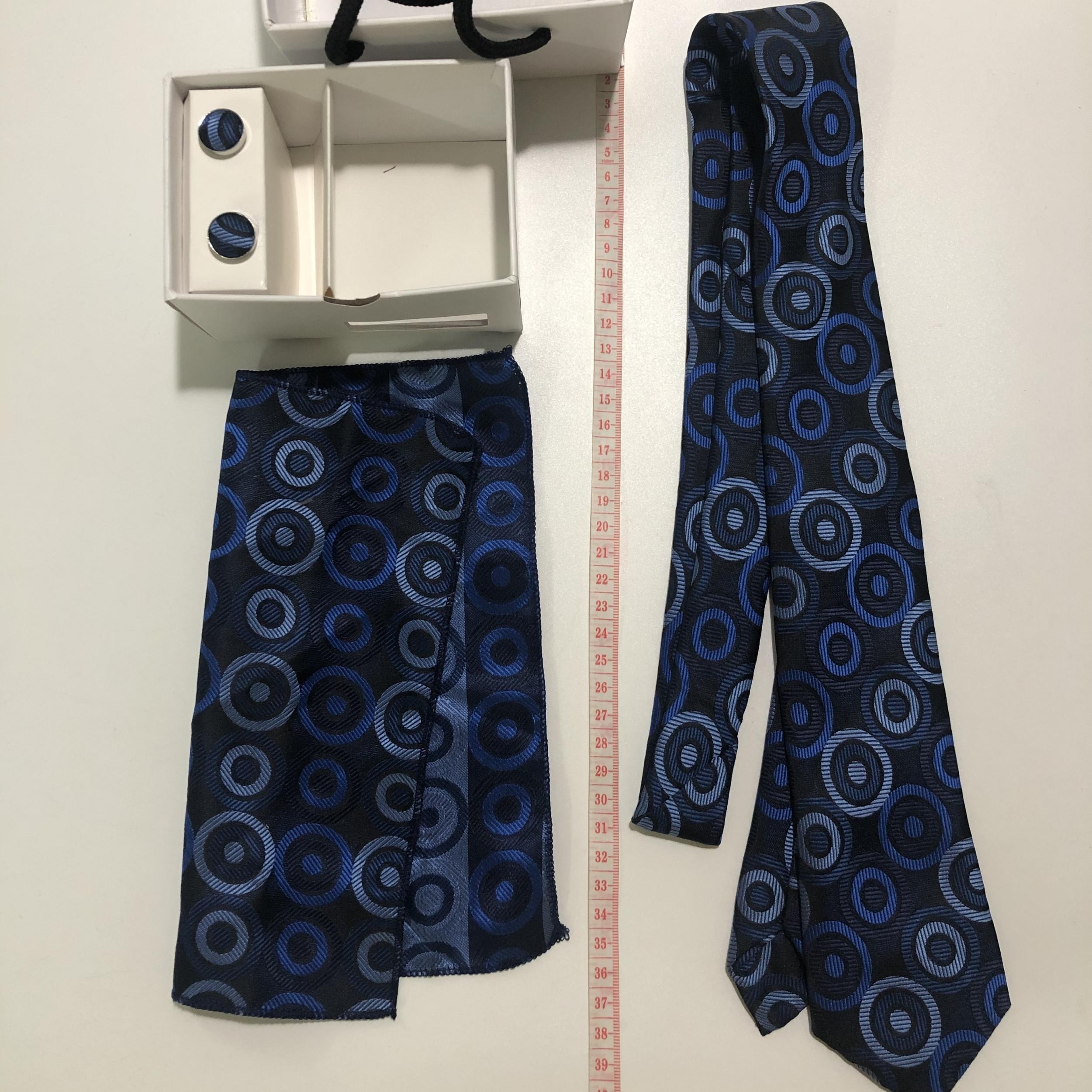 Men's Round Dot Tie Set with Pocket Square Cufflinks