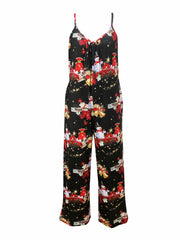 Christmas Casual Jumpsuit Women's Plus Graphic Print V Neck Wide Leg