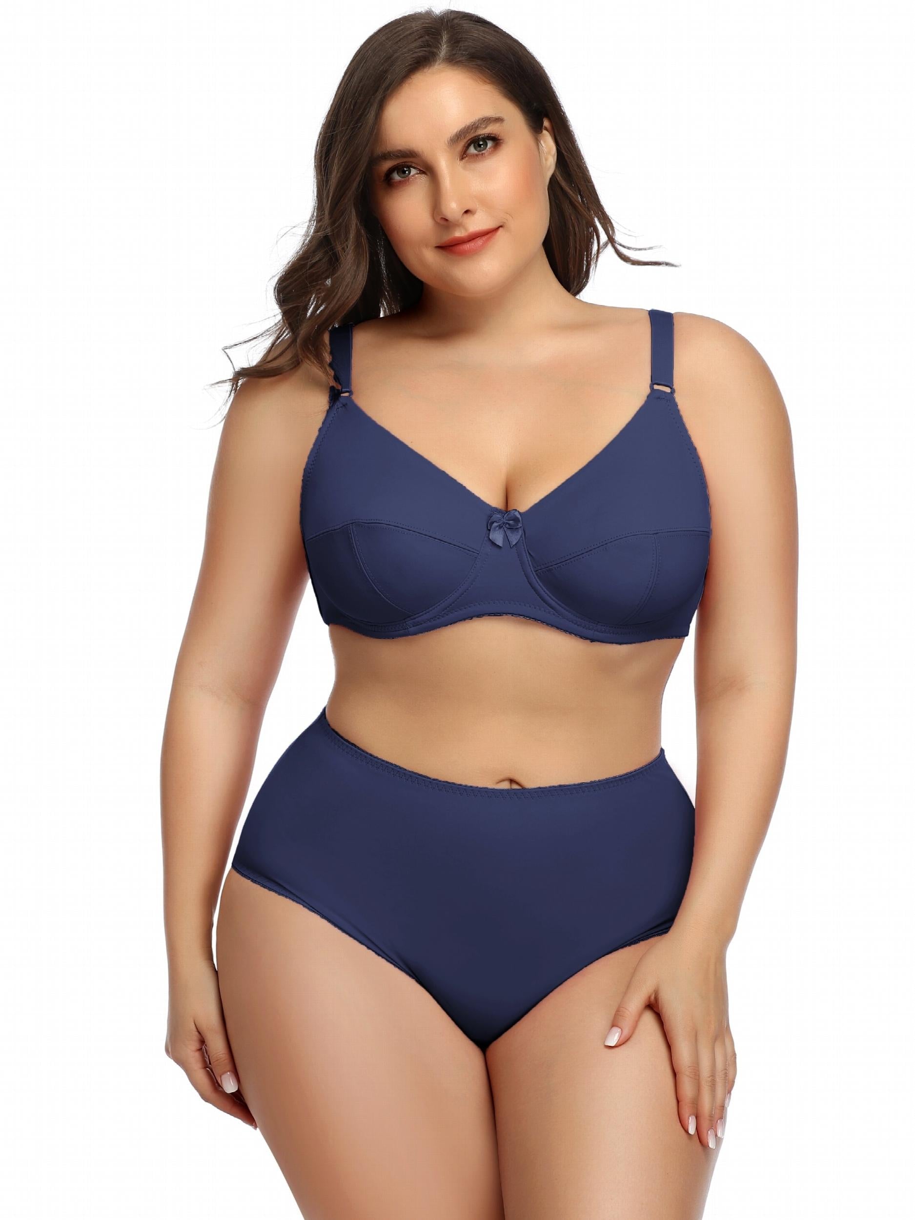 Women's Plain Mini Bow Bra & Panty Lingerie Set
