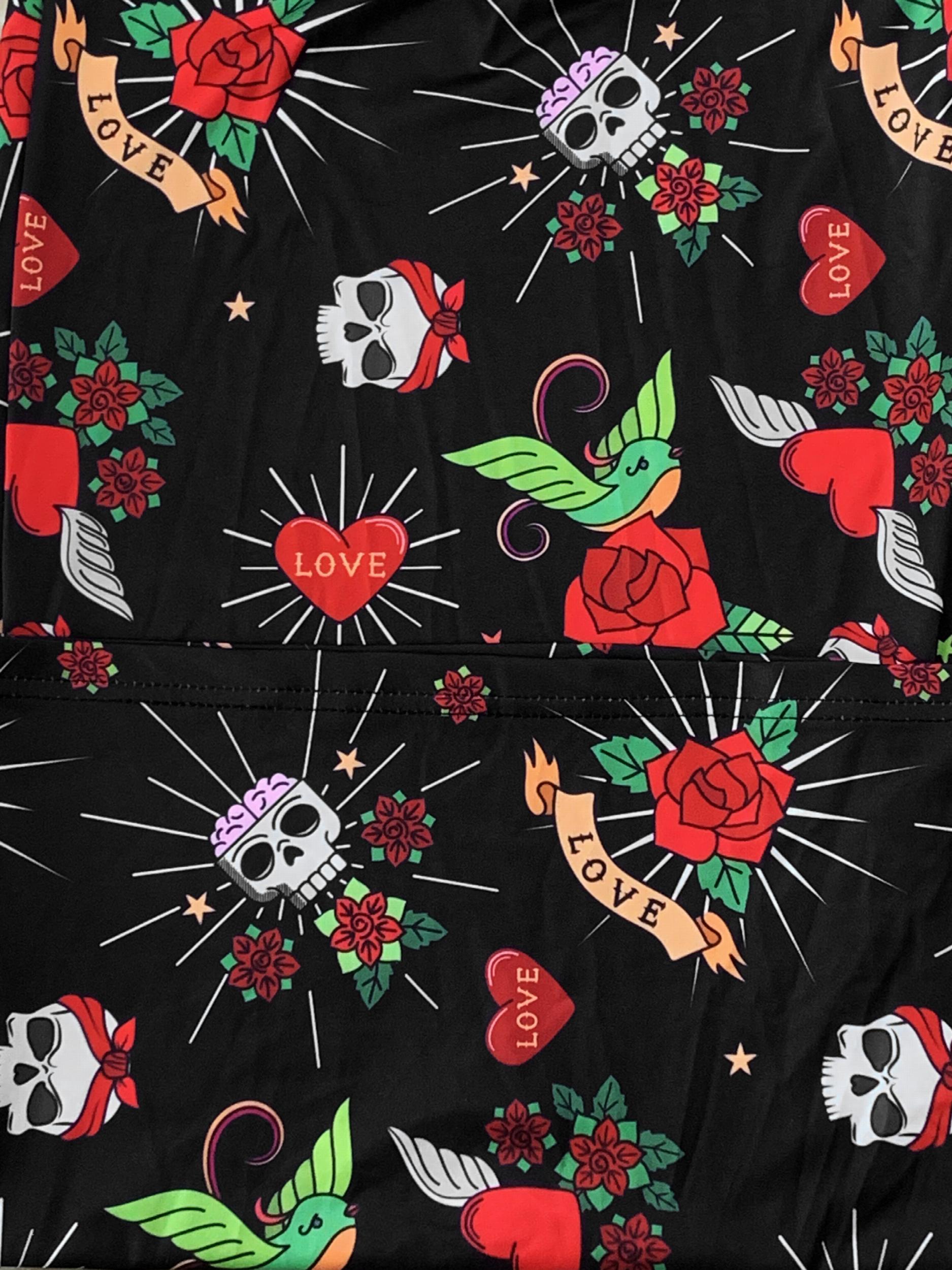 Skull & Floral Print Cold Shoulder Jumpsuit