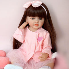 22in Reborn Baby Doll Girl Long Hair Realistic Toddler Art Doll Christmas Gift