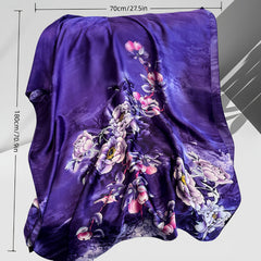 Purple Floral Silk Scarf 180x70cm Lightweight Hand Washable for Suits
