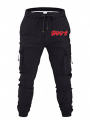 Retro Boos Letter Print Cargo Pants Men's Casual Loose Fit
