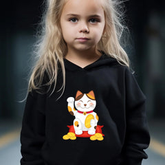 Kids Cartoon Cat Hoodie & Pants Set - Sporty Girl's Outfit