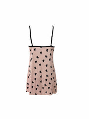 Heart Print Slip Lounge Dress V Neck Backless Home Dress Women's Loungewear