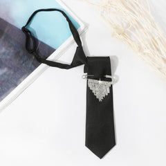 Rhinestone Tassel Brooch Necktie Solid Neck Tie For Shirt Decorative Tie