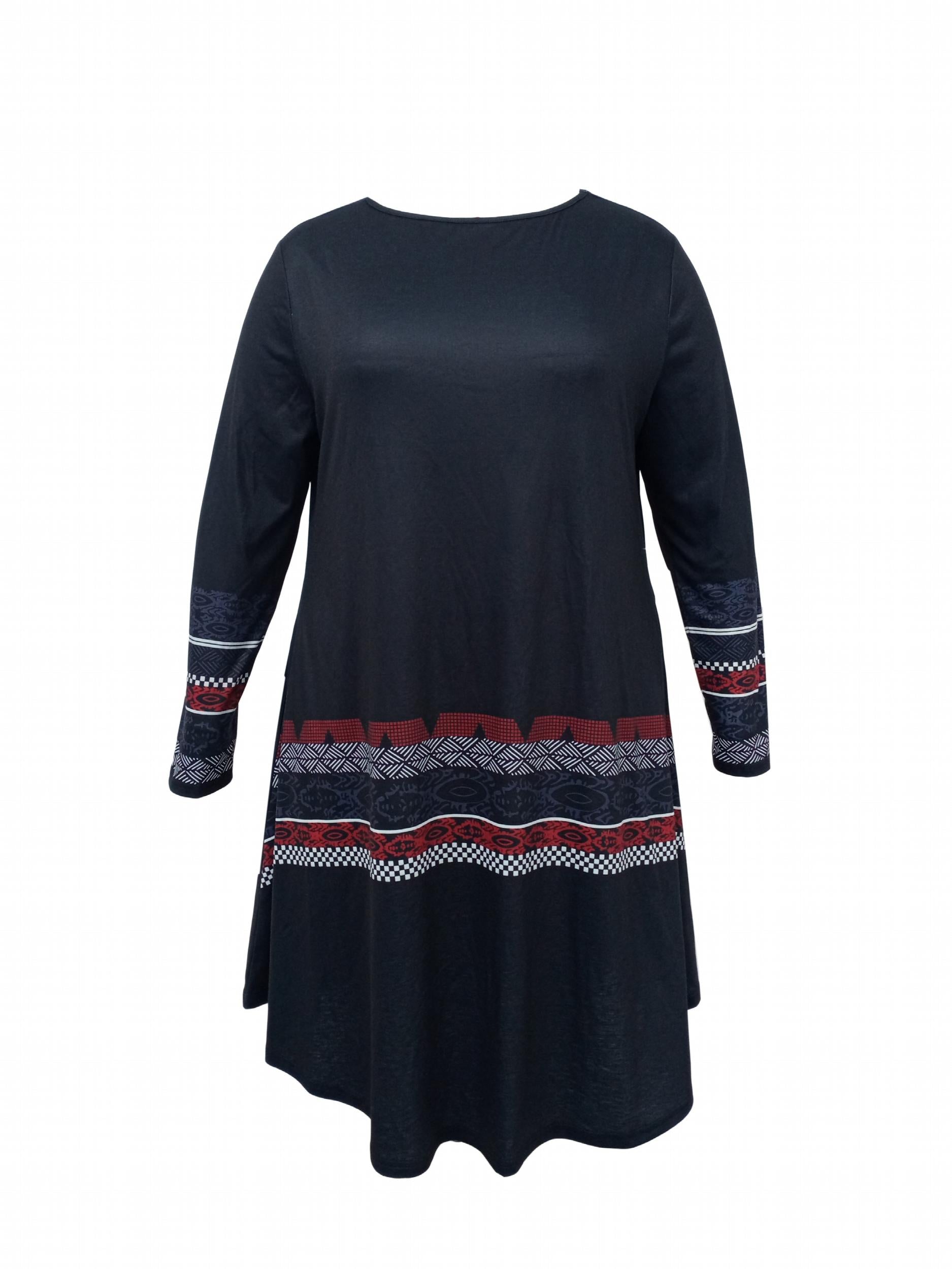 Striped Long Sleeve Round Neck Dress With Pockets