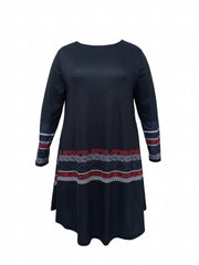 Striped Long Sleeve Round Neck Dress With Pockets