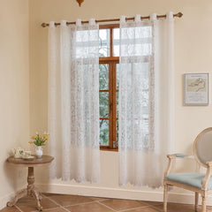 Grid Sheer Curtain Grommet Top Window Curtain for Home Decor