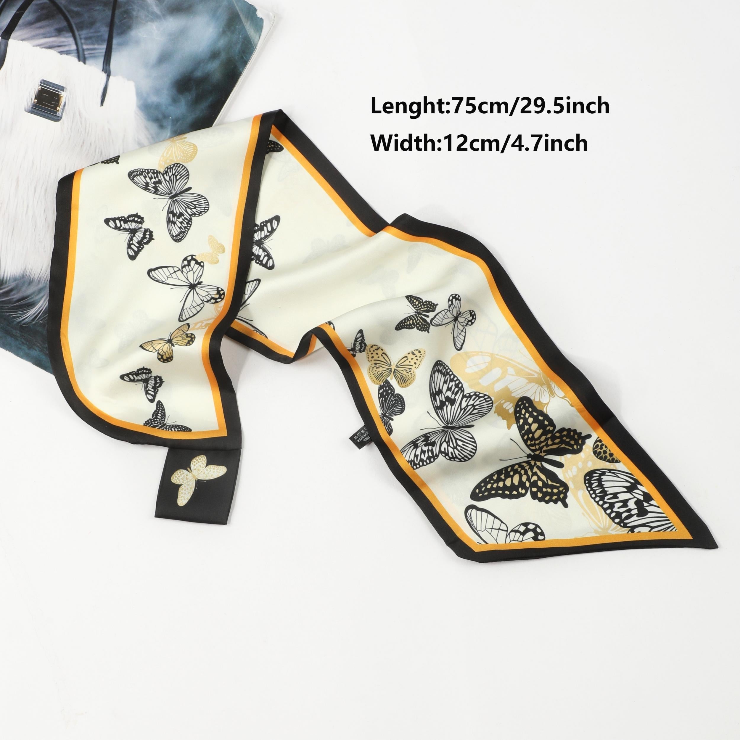 Butterfly Pattern Neck Scarf Silk Feeling Small Scarf