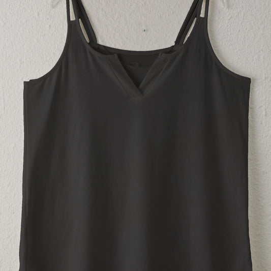 Casual Tank Top Women's Plus Plain Split Strap Notched Neck Tank Top