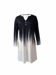 Casual Notched Neck Long Sleeve Dress Women's Clothing