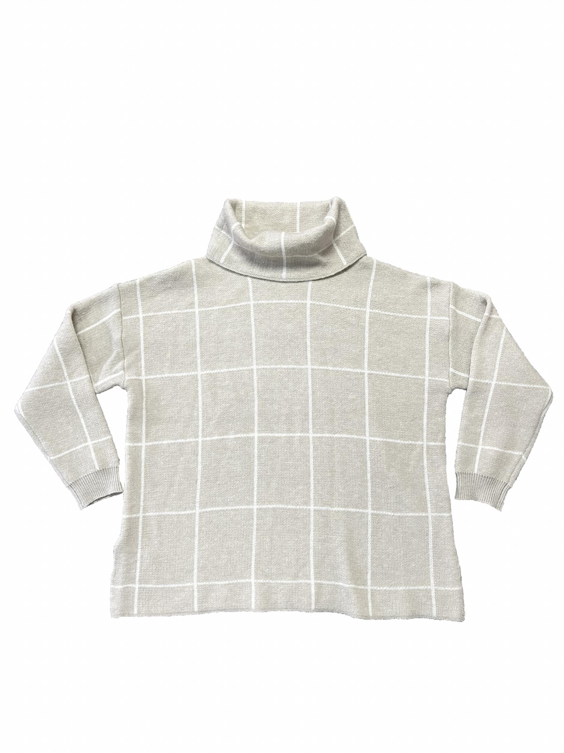 Grid Print Turtleneck Sweater Women's Long Sleeve Jumper