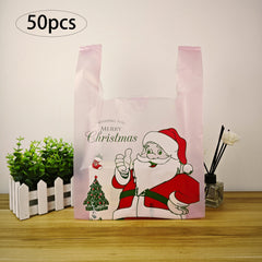 50pcs Pink Christmas Bags Santa Claus Printed Plastic Bags