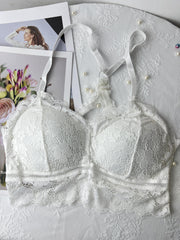 Floral Lace Wireless Push Up Bra Halter Neck Lingerie