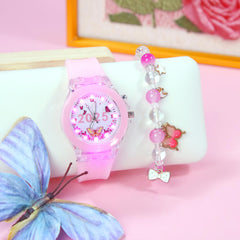 Girls' Quartz Watch & Bracelet Set LED Glow in Dark Butterfly Beads
