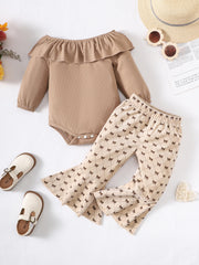Toddler Girls Ruffle Off Shoulder Romper & Flared Pants Set