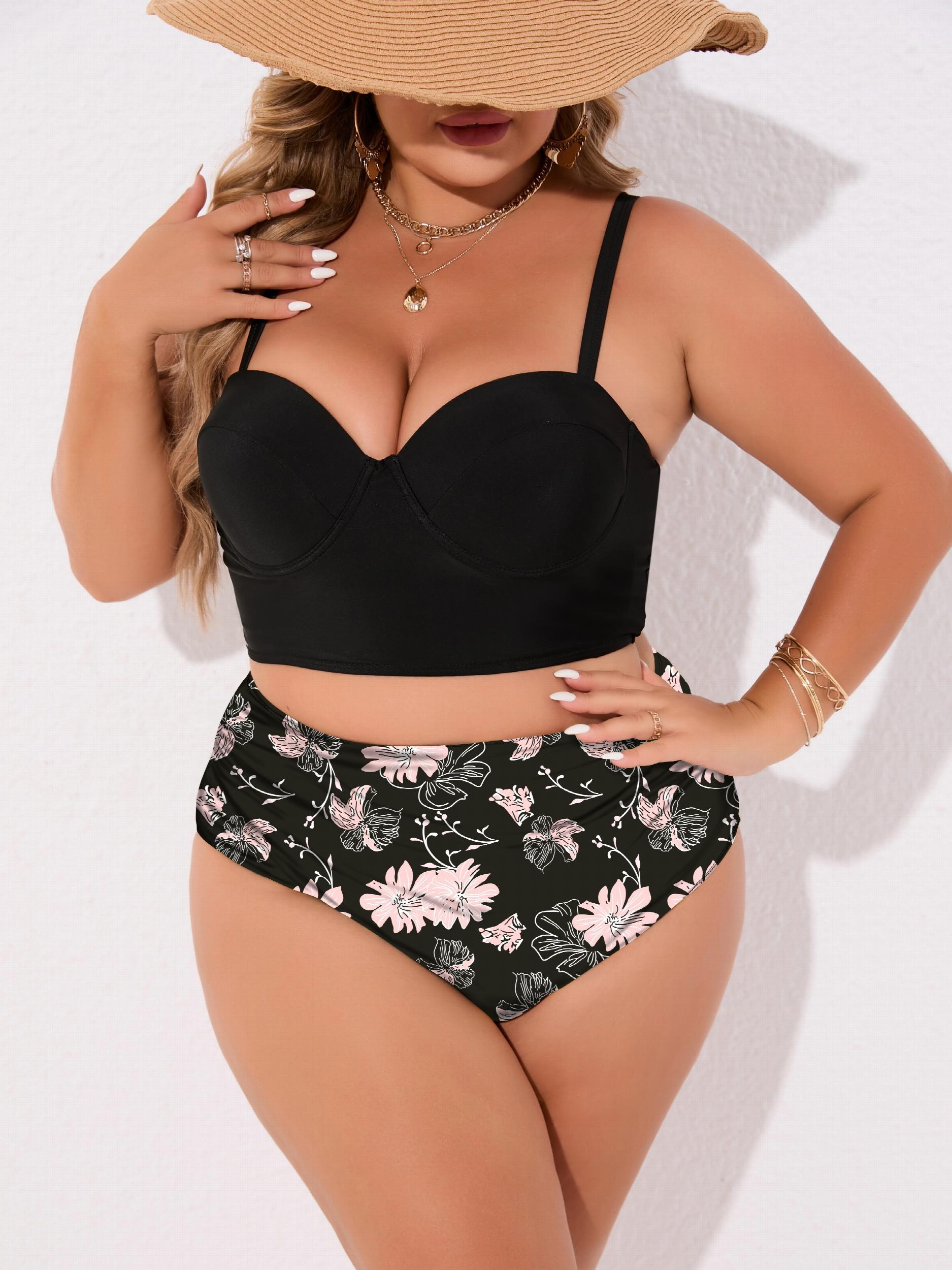 Solid Cami Top & Sunflower Print Pants Swimsuit Set