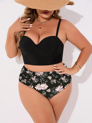 Solid Cami Top & Sunflower Print Pants Swimsuit Set