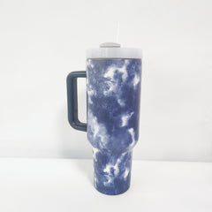 40oz Marble Printed Vacuum Flask Stainless Steel Tumbler w/ Straw & Handle