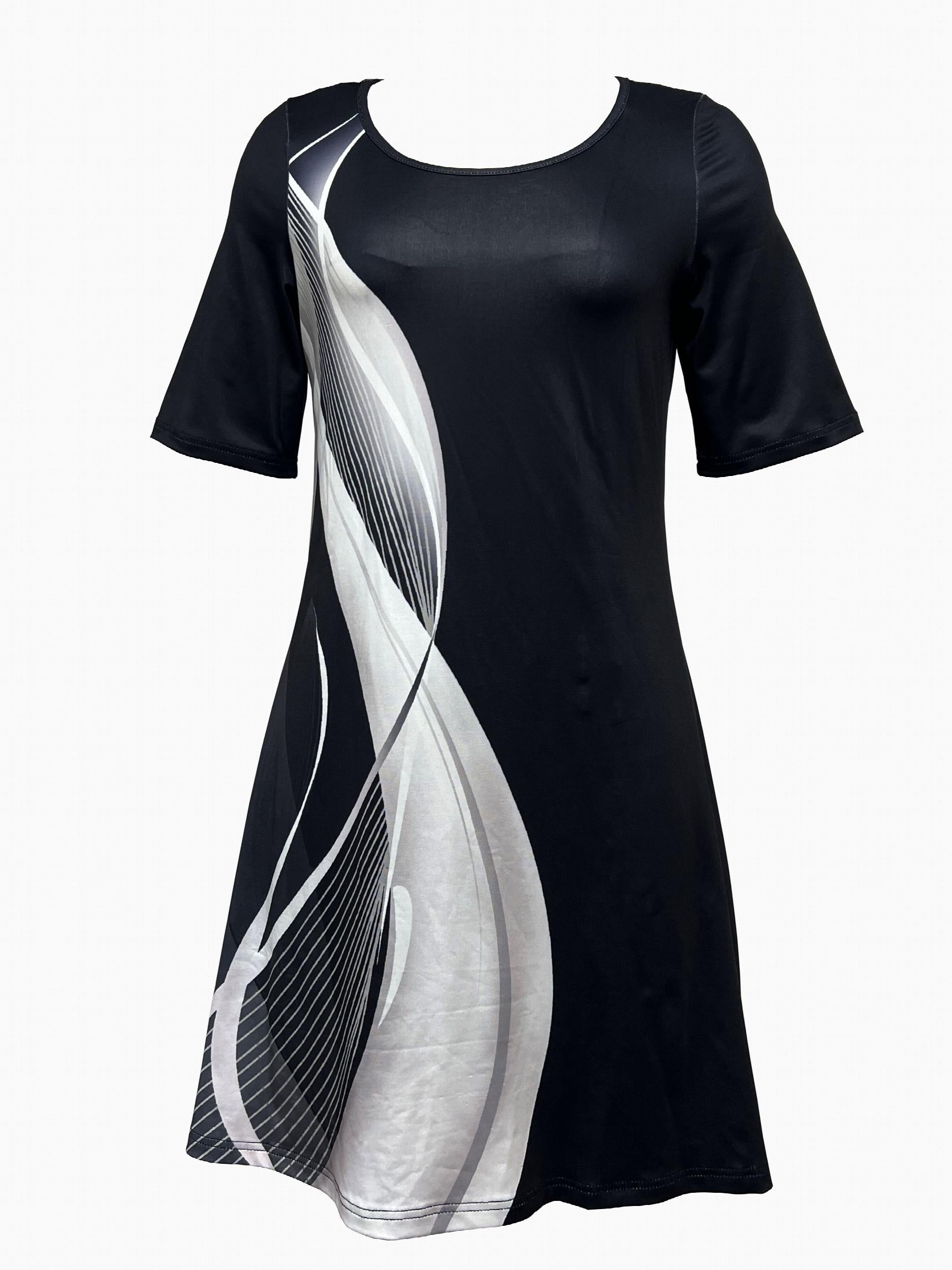 Geo Print Summer Dress Casual Short Sleeve Crew Neck Dress