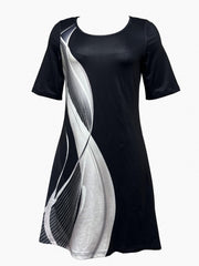 Geo Print Summer Dress Casual Short Sleeve Crew Neck Dress
