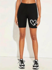Heart Graphic High Waist Yoga Shorts Women's Activewear