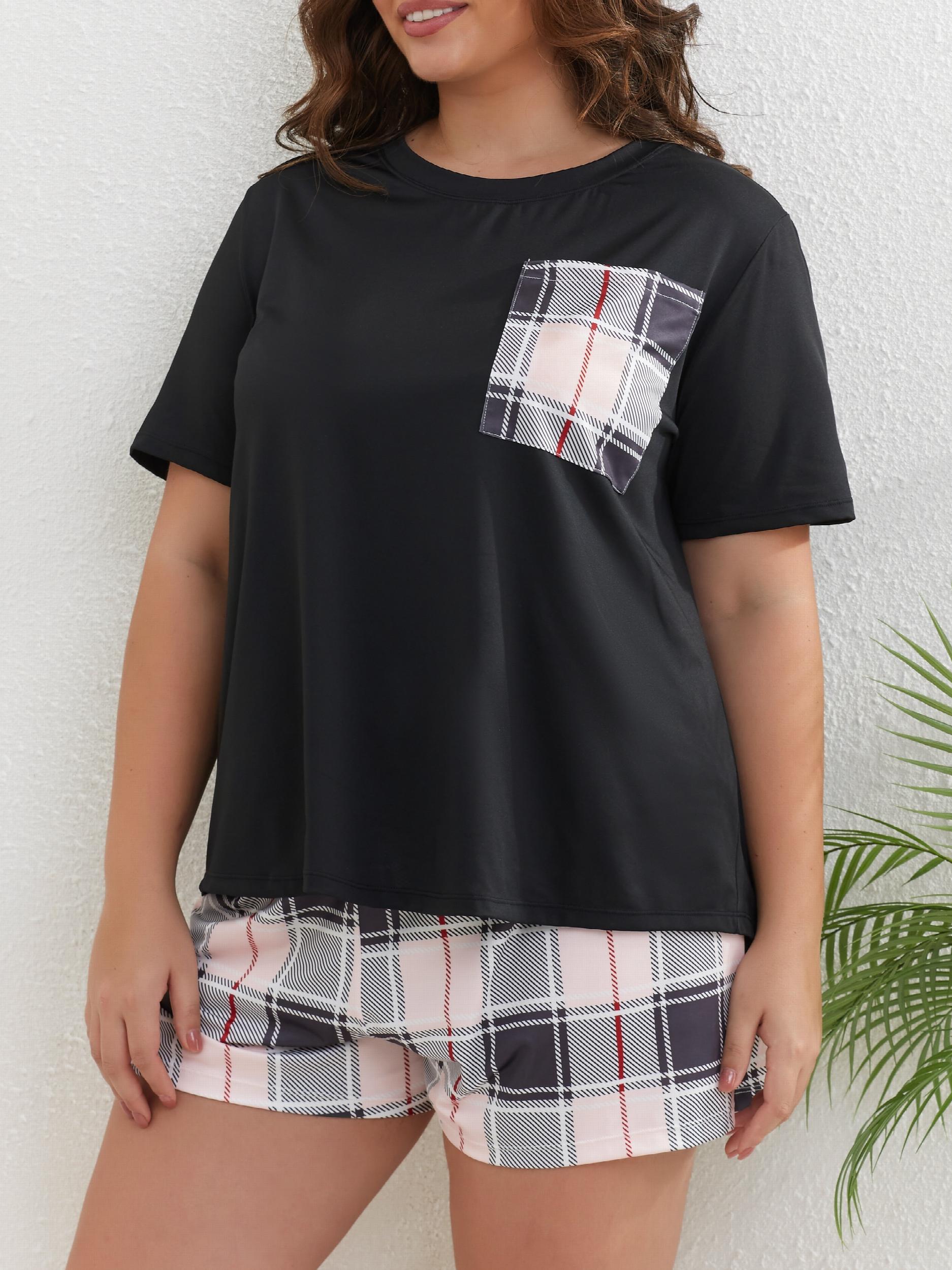 Plaid Print Loungewear Set - Top & Shorts Pajama Set