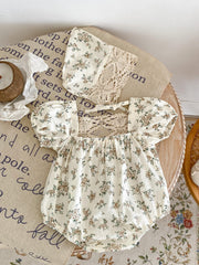Baby Girls Floral Print Onesie & Hat Set