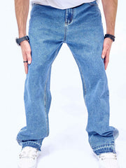 Men's Distressed Destroyed Washed Denim Jeans Straight Fit