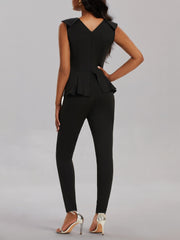Slim V Neck Jumpsuit Sleeveless Workwear