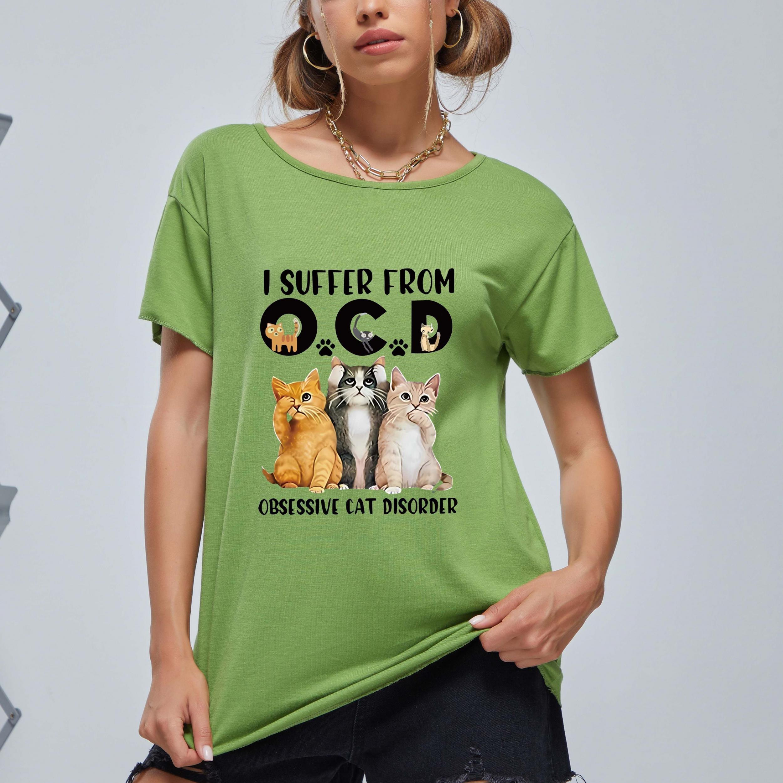 Cat Graphic Casual Tee Round Neck Summer Top Women's Shirts