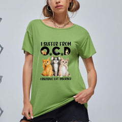 Cat Graphic Casual Tee Round Neck Summer Top Women's Shirts