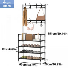 Coat Hat Rack with Shoes Storage Hooks