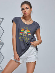 Girl Graphic Sports Tank Top V Neck Sleeveless Summer Tops