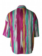 Colorblock Stripe Print Button Up Blouse
