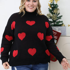 Heart Pattern Turtleneck Sweater Long Sleeve Loose Pullover