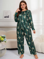 Retro Pajamas Set Women's Long Sleeve Round Neck