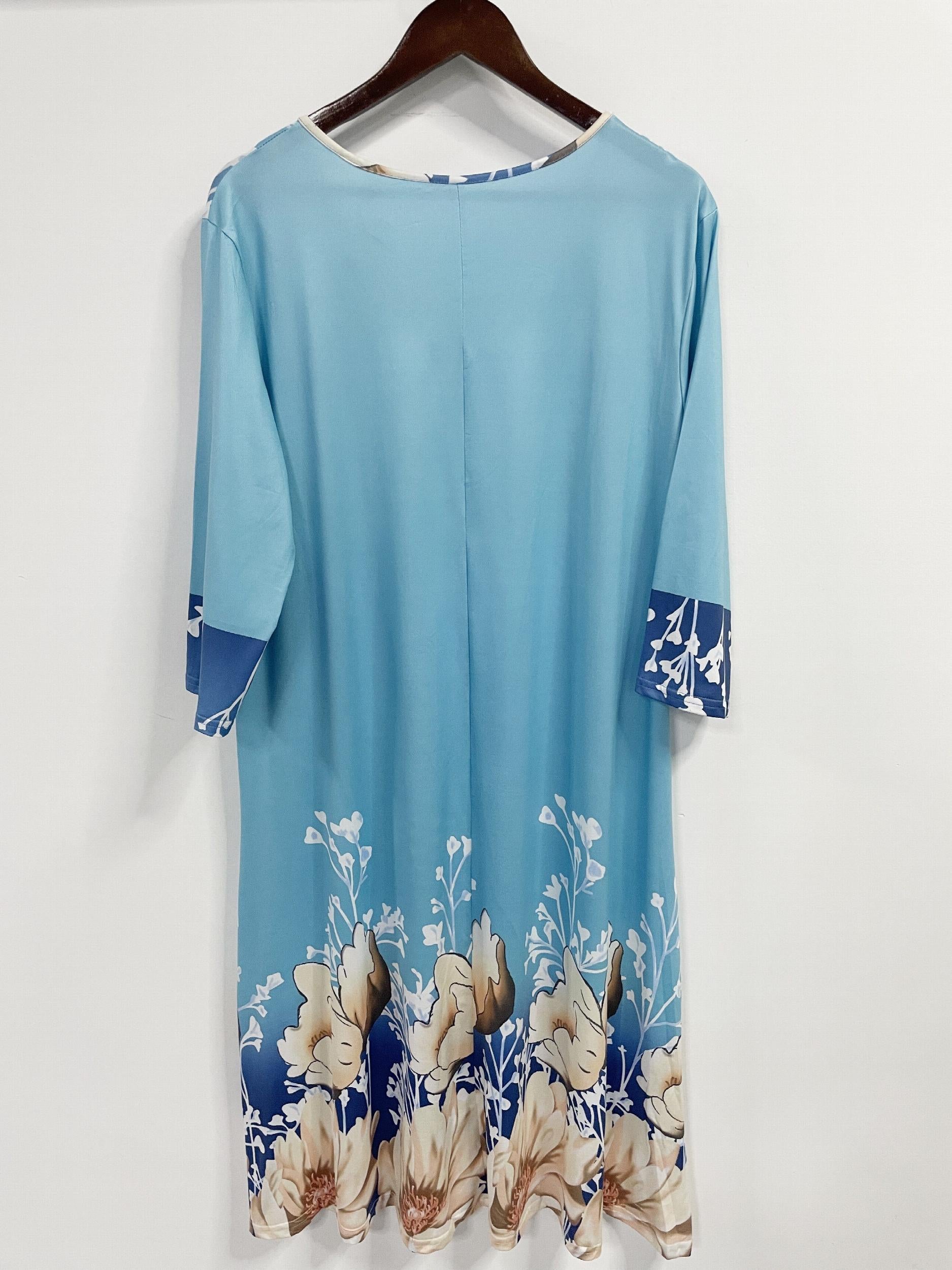 Colorblock Floral Print V-Neck Midi Dress