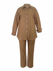 Solid Long Sleeve Button Up Shirt & Pants Outfit Set