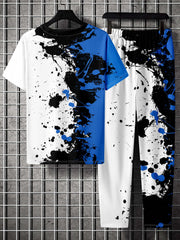 Colorful Paint Pattern 2 Piece Outfit Short Sleeve T-shirt & Drawstring Sweatpan
