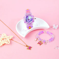 Girls' Glowing LED Watch Set with 3D Silicone Strap & Necklace