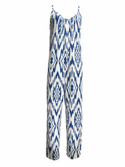 Geometric Print V Neck Wide Leg Jumpsuit