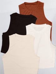4 Pack Ribbed Tank Tops Mock Neck Sleeveless Summer Casual Women's Clothing