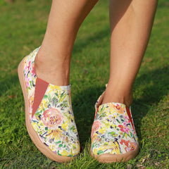 Women's Floral Printed Slip-On Canvas Shoes Low Flat Casual Comfy Travel Shoes