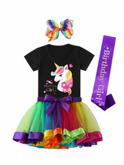 4pcs Toddler Girls Mermaid Graphic T Shirt & Mesh Tutu Skirt Set