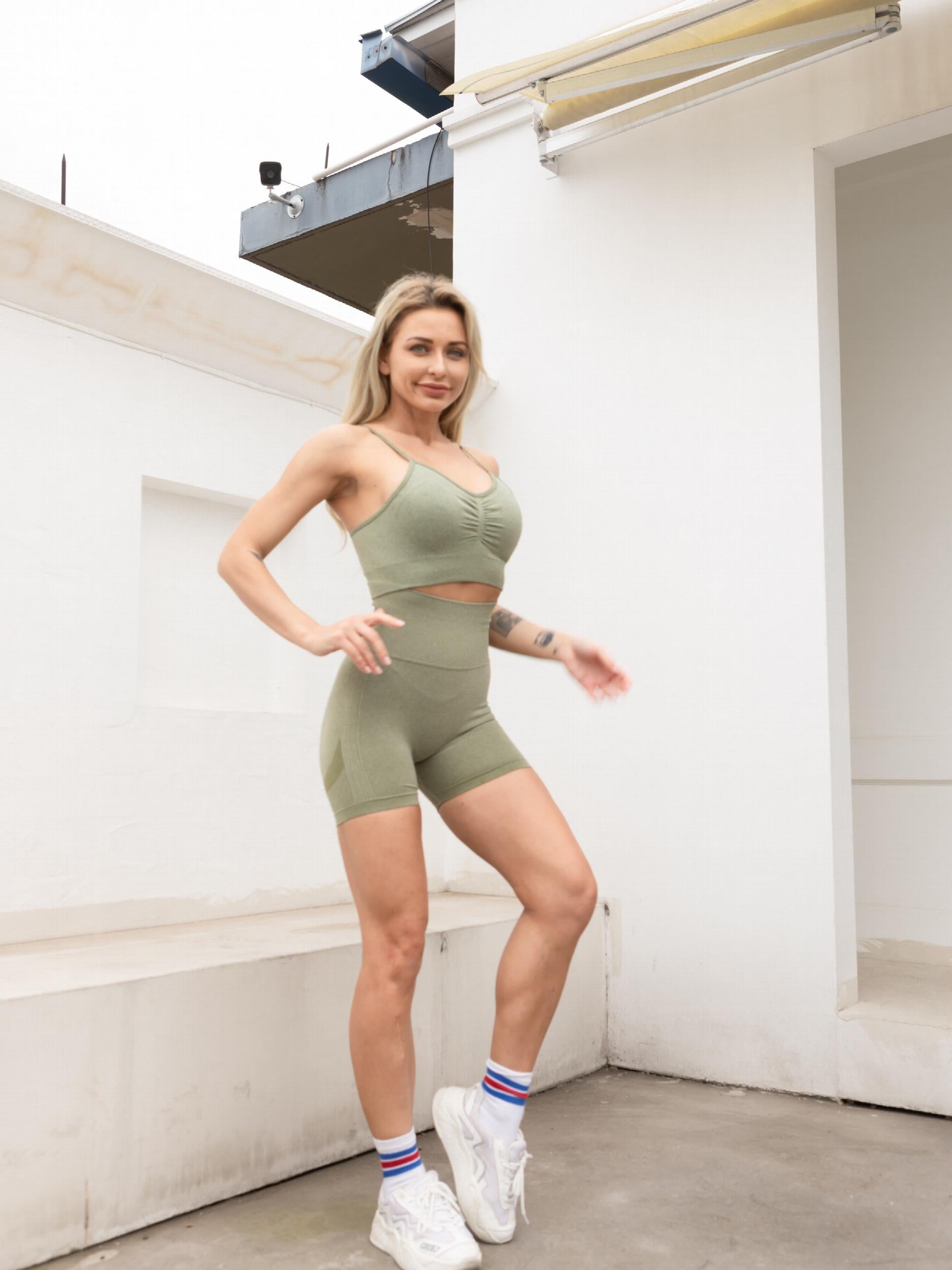 Seamless Yoga Sports Bra & Shorts Set High Stretch Active Wear
